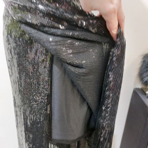 ๐ฅSHOWSTOPPER๐ฅZARA Black Sequin Wrap Fringe Hem Ankle Length Skirt - Picture 11 of 16
